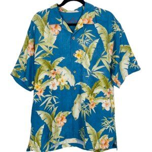 Tommy Bahama Mens Hawaiian 100% Silk Floral Short Sleeve Button Down Shirt Sz L